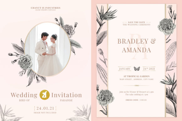 Bird of Paradise Wedding Invitation: Premium Print Templates