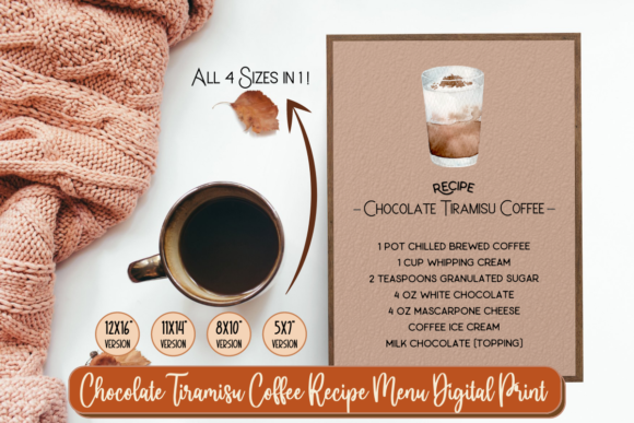 Chocolate Tiramisu Coffee Recipe Print: Premium Print Templates