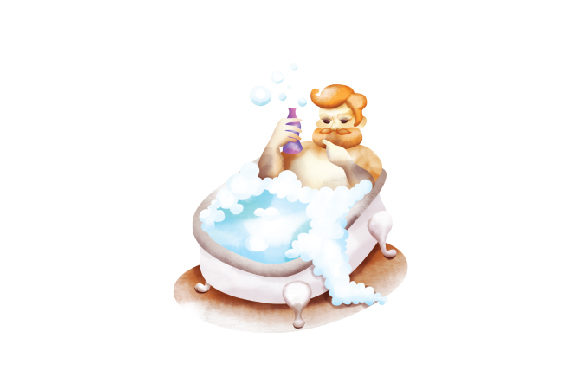 Man in Bubble Bath Watercolor for Bathroom Branding