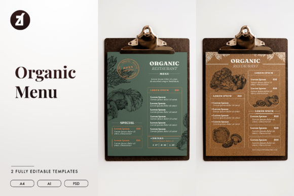 Organic Food Vintage Menu Template for Print Templates