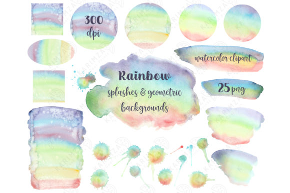Rainbow Watercolor Splash Clipart: Textures for Sellers