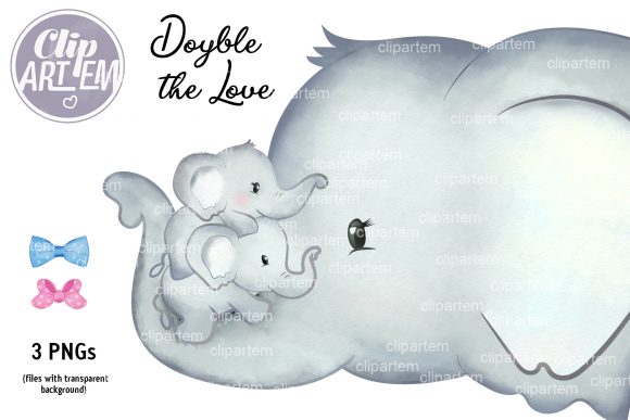 Two Babies Mommy Elephant Twins PNG Review for Illustrations