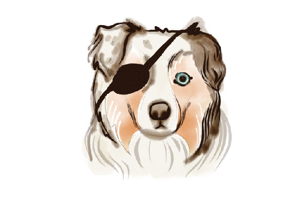 Watercolor Aussie with Eye Patch for Dogs Branding