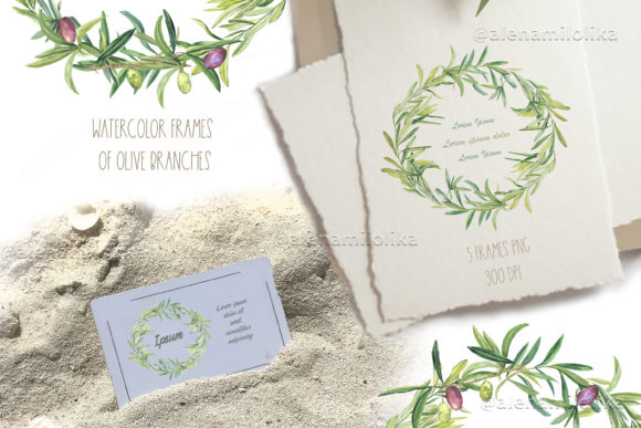 Watercolor Olive Branch Wreath Clipart & Graphic Templates