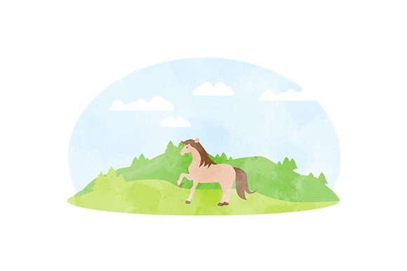 Watercolor Pony in a Field: Animals for Branding