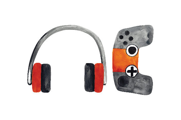 Watercolour Game Controller and Headphones for Hobbies